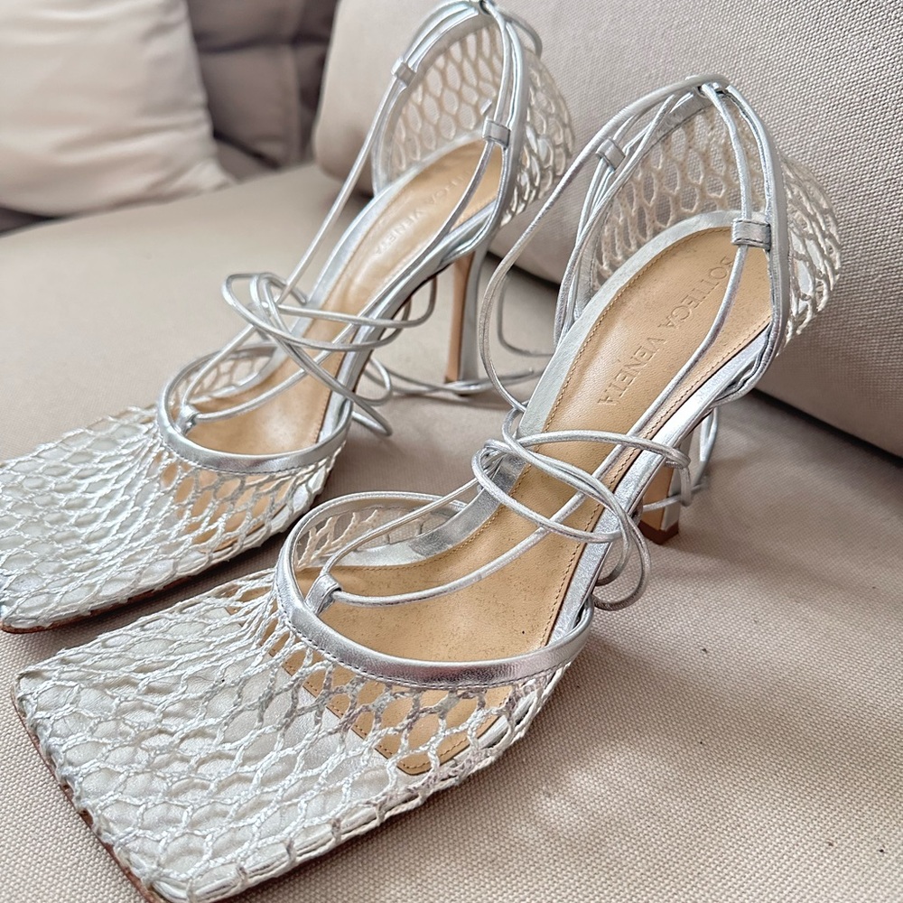 Bottega Veneta Silver Stretch Heels